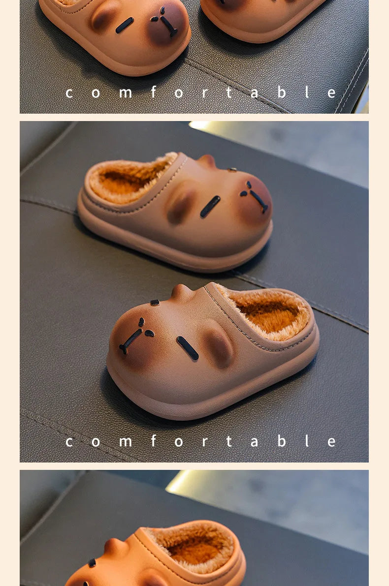 Kapibala Children's Cotton Slippers for Winter Boys and Girls, Warm and Plush Waterproof Cotton Shoes