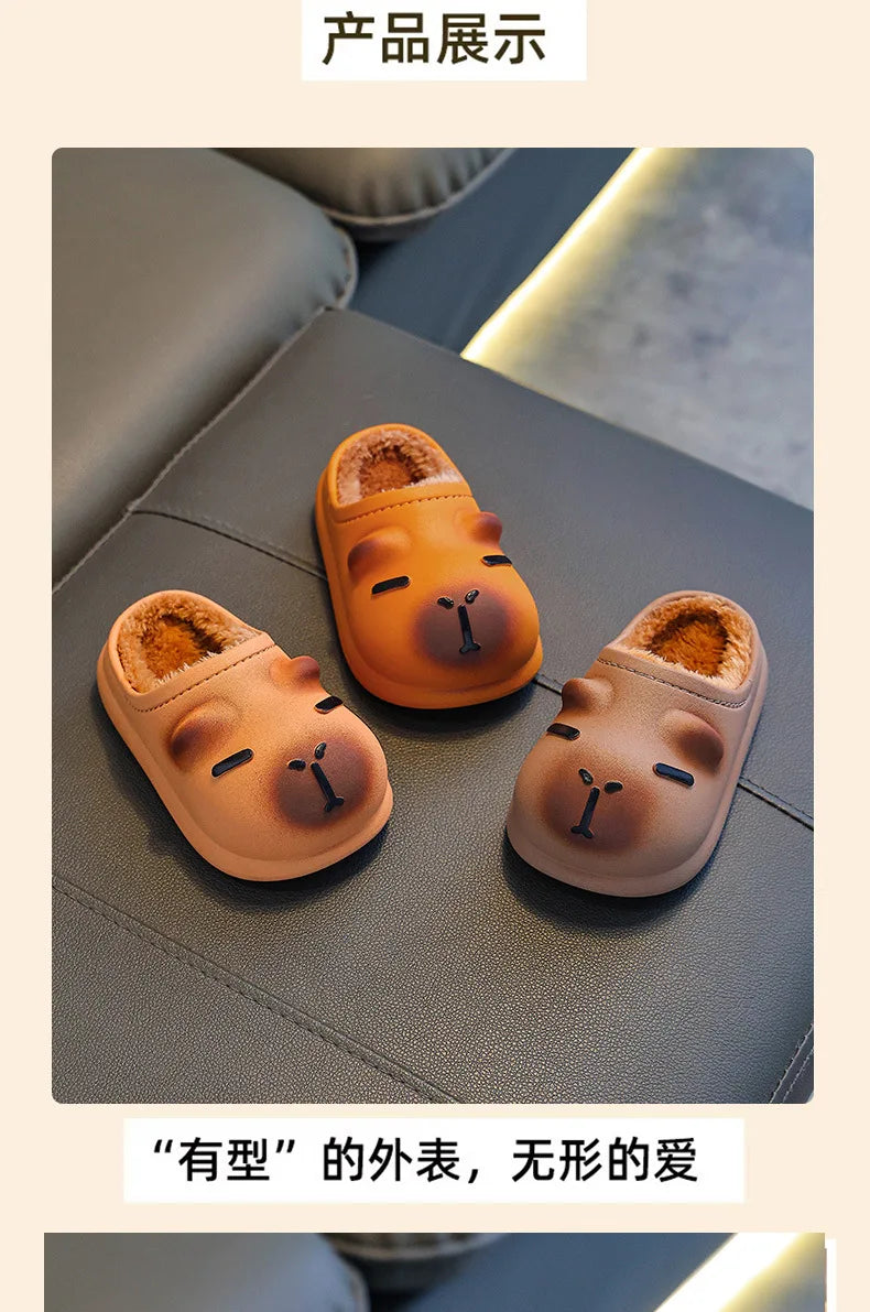 Capybara Children Slippers Cute 2025 Winter Outdoors Cotton Slippers Warm Comfortable Indoor Cartoon Plush Floor Home Slippers