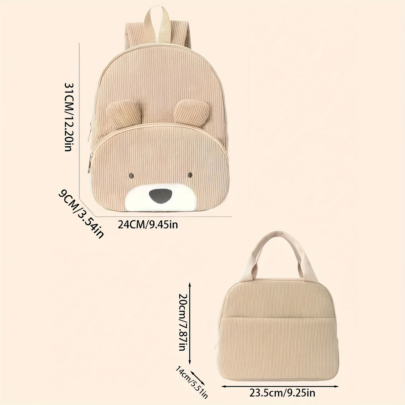Customized Name Backpacks & Lunch Bag Embroidered Text Adorable Bear Schoolbag Portable for Boys & Girls Great for School Outdo
