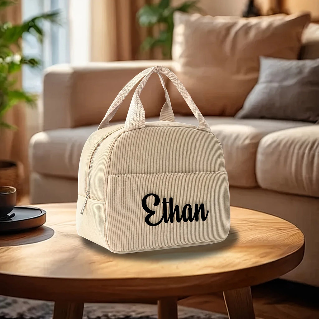 Customized Name Backpacks & Lunch Bag Embroidered Text Adorable Bear Schoolbag Portable for Boys & Girls Great for School Outdo
