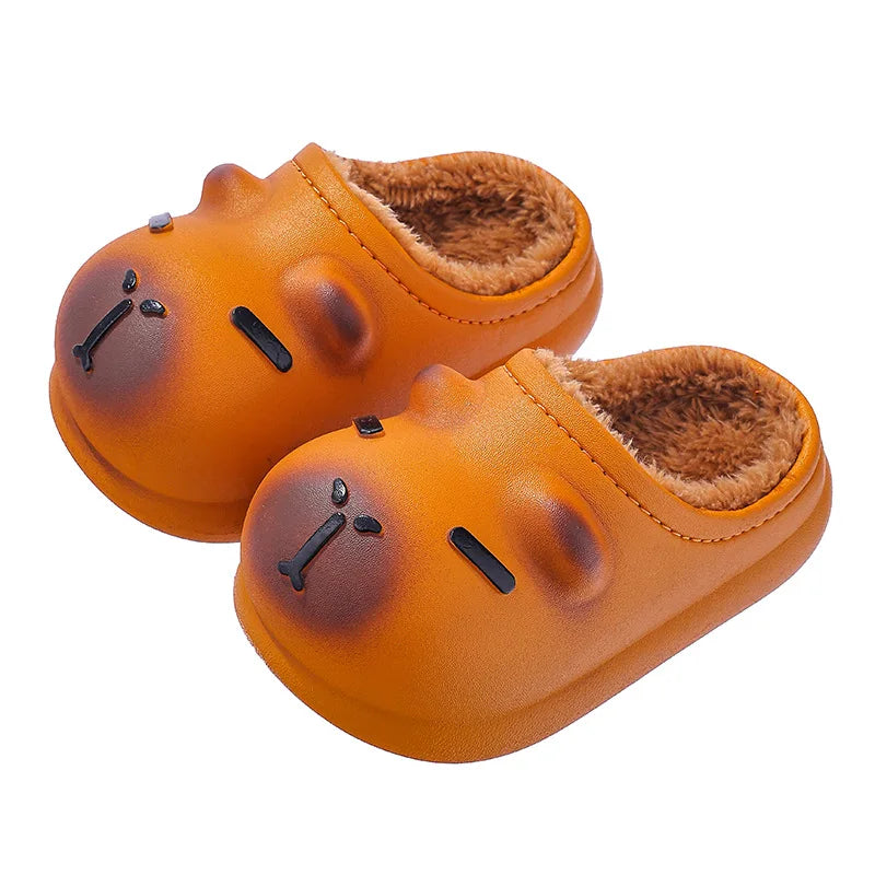 Kapibala Children's Cotton Slippers for Winter Boys and Girls, Warm and Plush Waterproof Cotton Shoes