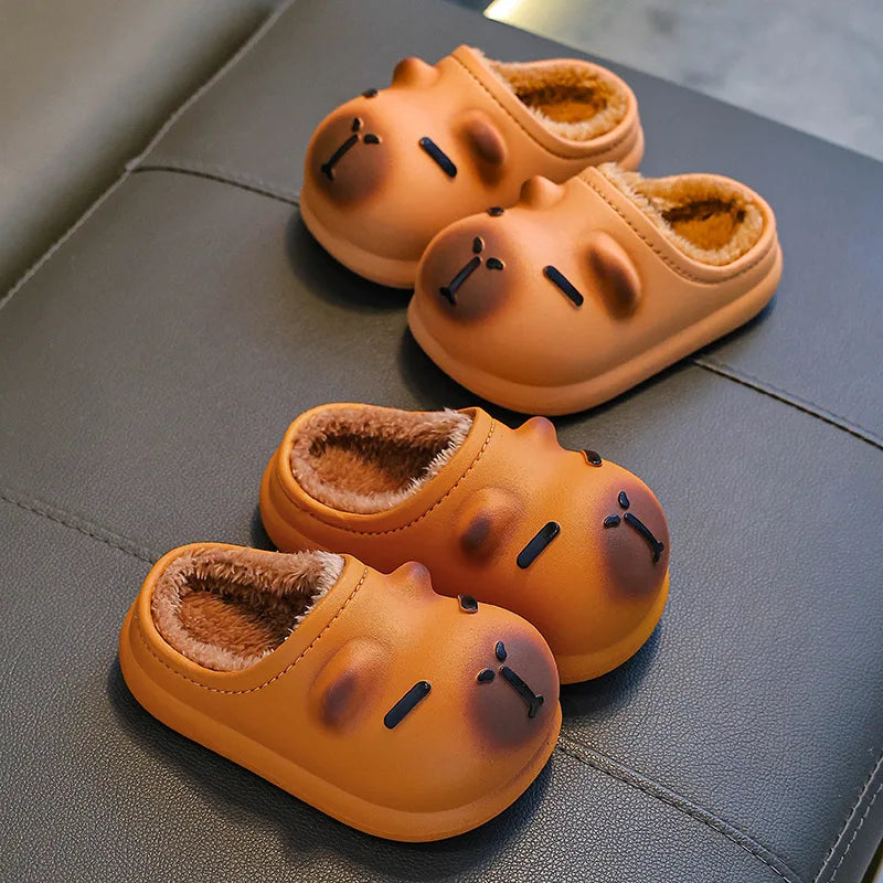 Kapibala Children's Cotton Slippers for Winter Boys and Girls, Warm and Plush Waterproof Cotton Shoes