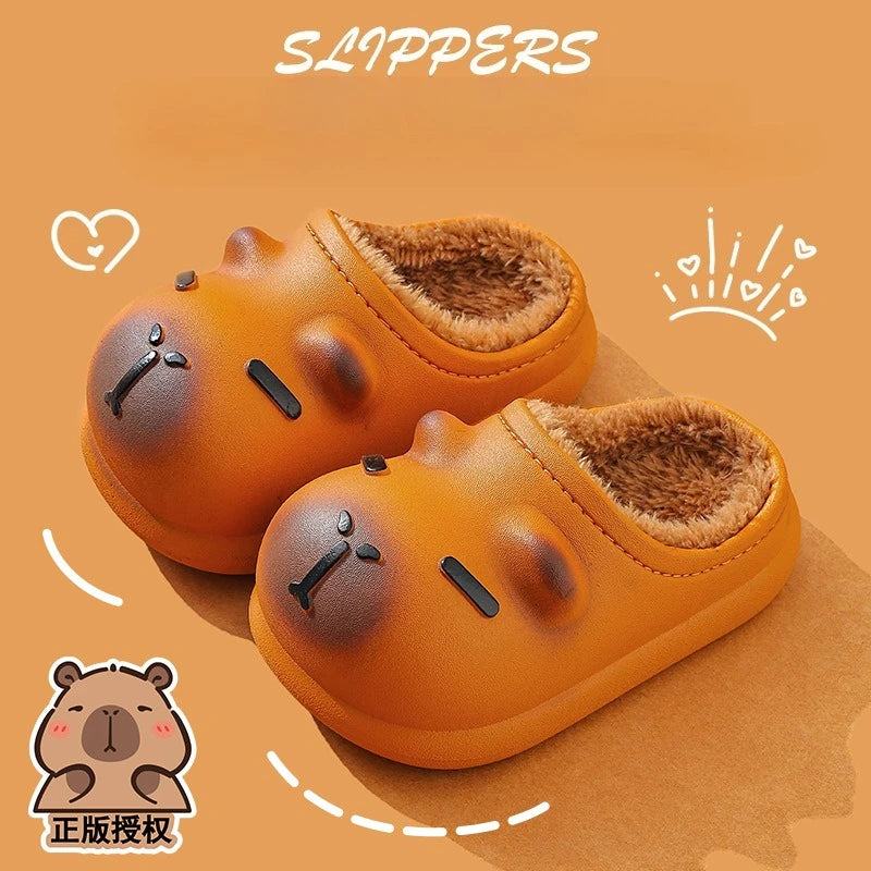 Kapibala Children's Cotton Slippers for Winter Boys and Girls, Warm and Plush Waterproof Cotton Shoes