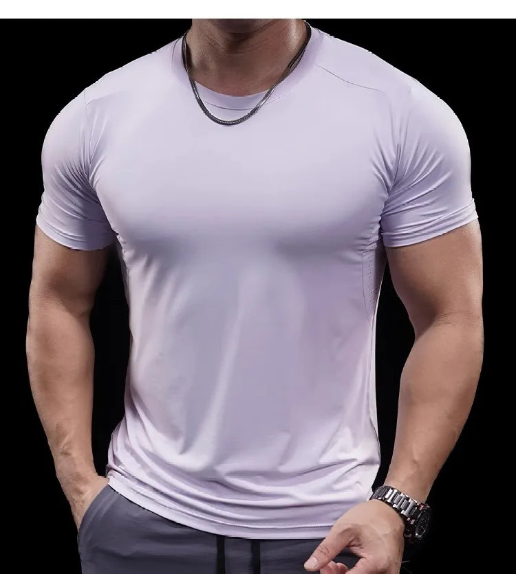 Summer New Basketball Men's Running Training Sports Gym Fitness High Elastic Quick-drying Casual Short-sleeved T-shirt Tops