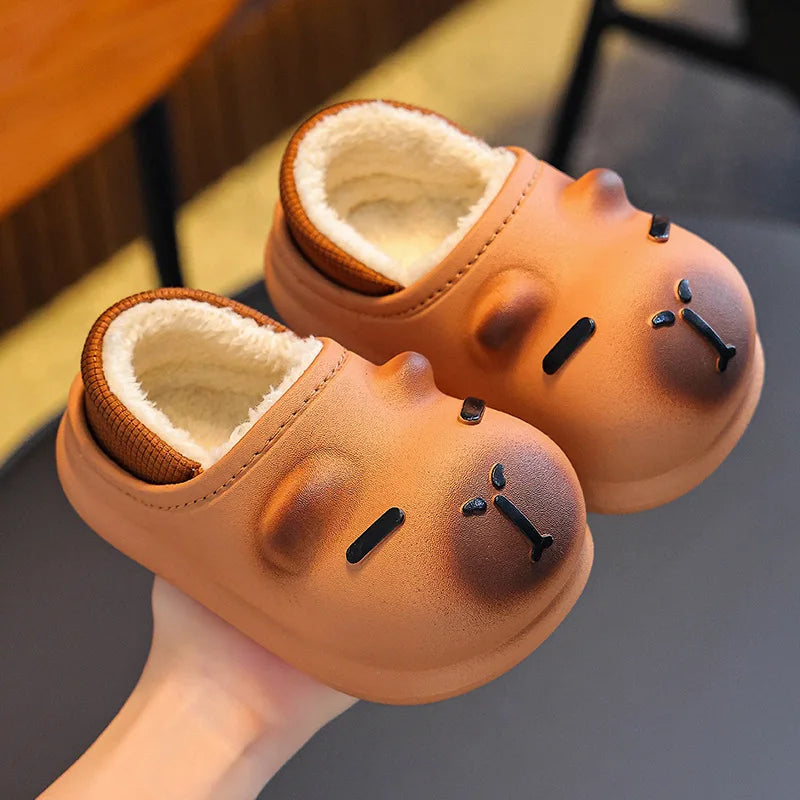 Kapibala Children's Cotton Slippers for Winter Boys and Girls, Warm and Plush Waterproof Cotton Shoes