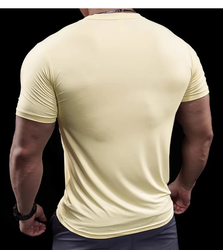 Summer New Basketball Men's Running Training Sports Gym Fitness High Elastic Quick-drying Casual Short-sleeved T-shirt Tops