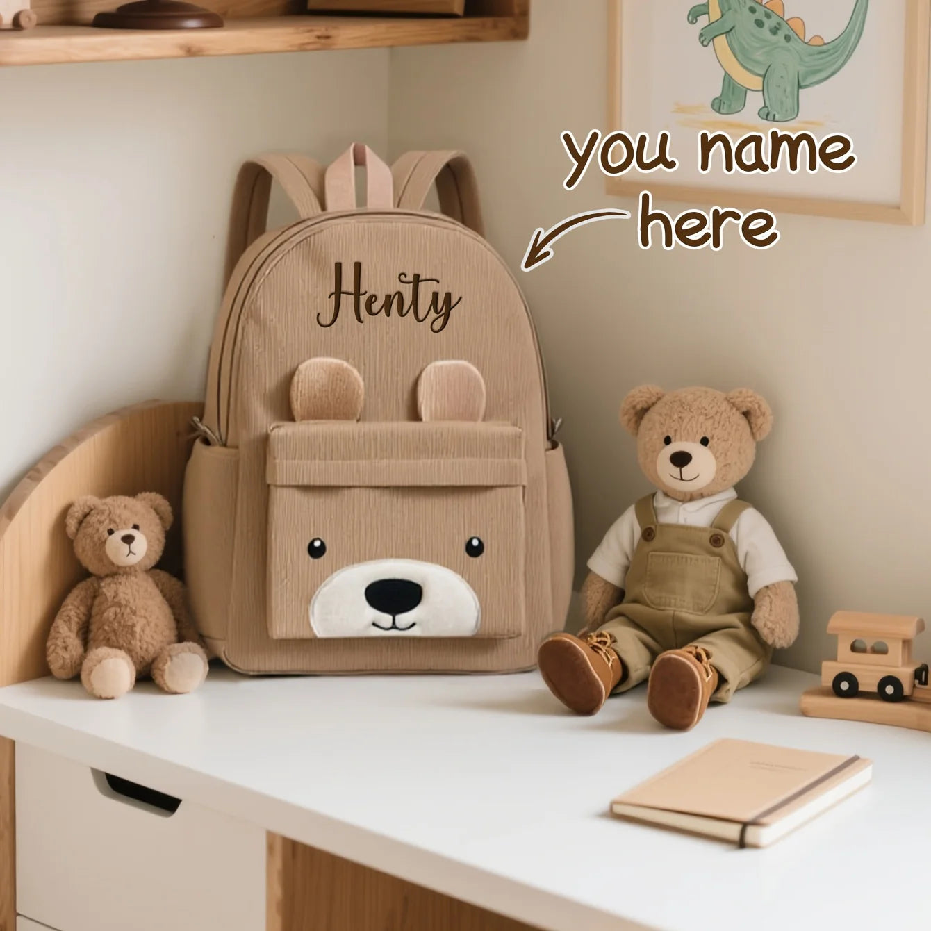 Custom Embroidered Bear Cartoon Backpack for Kids | Perfect Christmas Winter Gift | Toddler Kindergarten Bag