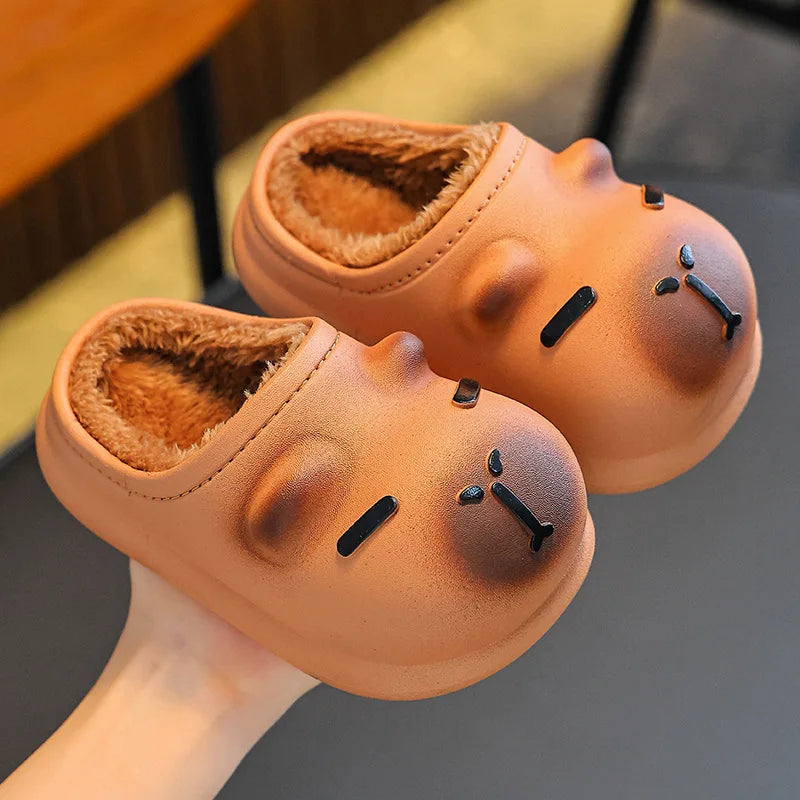 Capybara Children Slippers Cute 2025 Winter Outdoors Cotton Slippers Warm Comfortable Indoor Cartoon Plush Floor Home Slippers