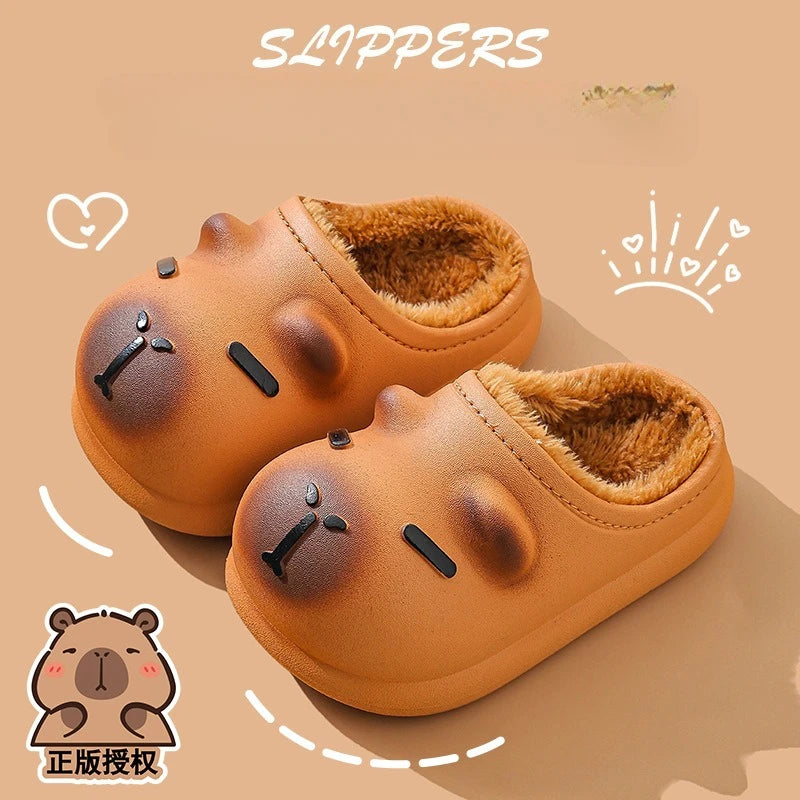 Kapibala Children's Cotton Slippers for Winter Boys and Girls, Warm and Plush Waterproof Cotton Shoes