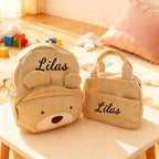 Customized Name Backpacks & Lunch Bag Embroidered Text Adorable Bear Schoolbag Portable for Boys & Girls Great for School Outdo