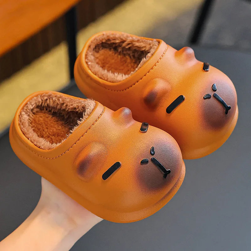 Kapibala Children's Cotton Slippers for Winter Boys and Girls, Warm and Plush Waterproof Cotton Shoes