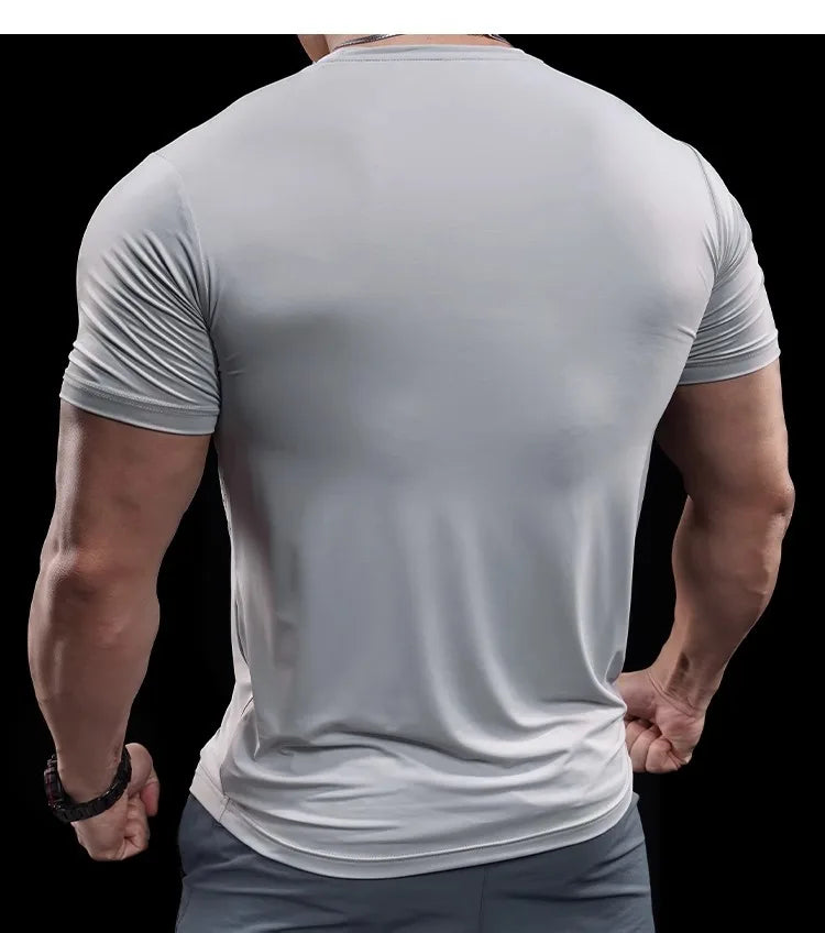 Summer New Basketball Men's Running Training Sports Gym Fitness High Elastic Quick-drying Casual Short-sleeved T-shirt Tops