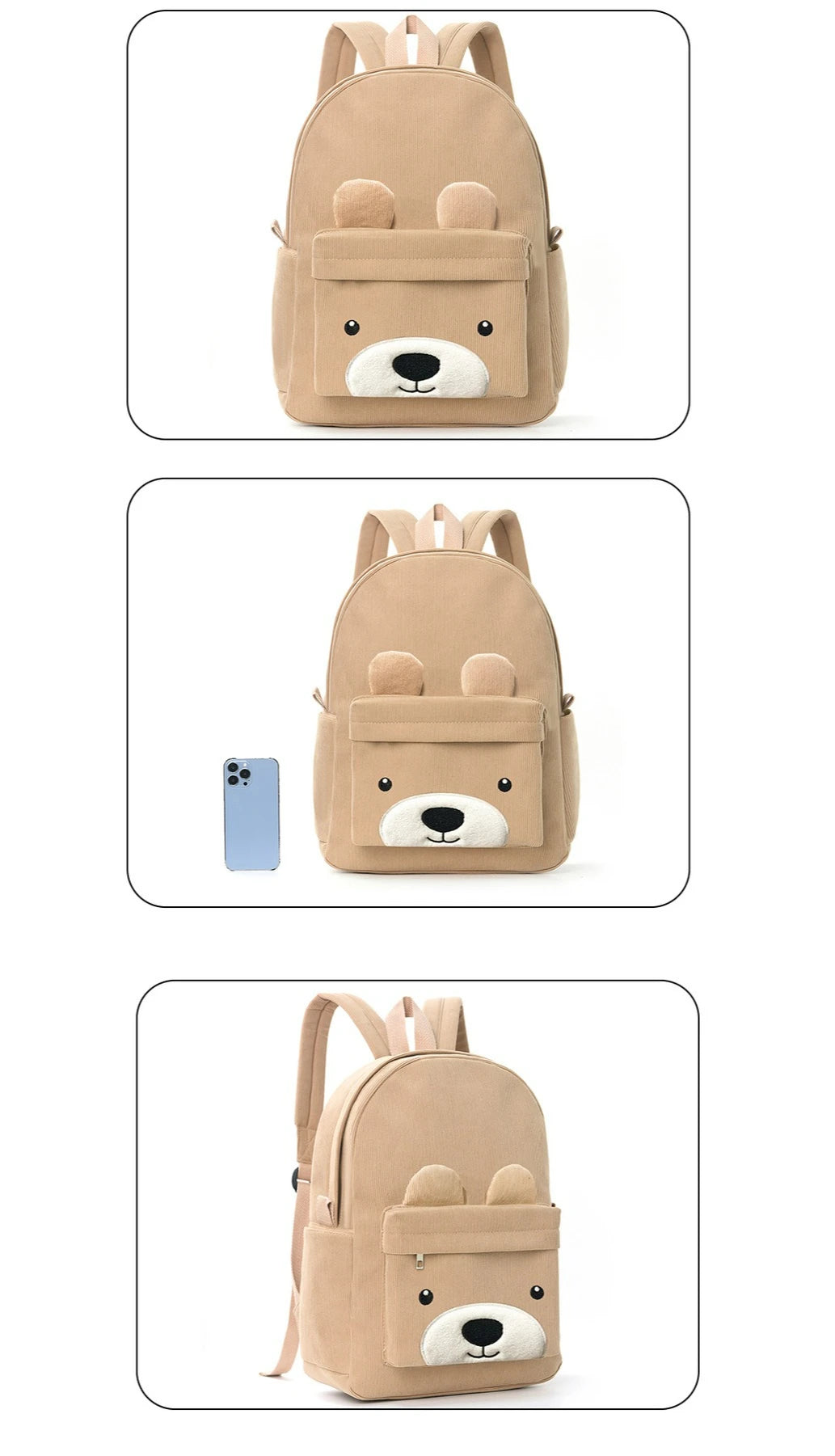 Customized Children's Backpack Primary School Bag Leisure Cute Bear Backpack Corduroy Large Capacity Backpacks