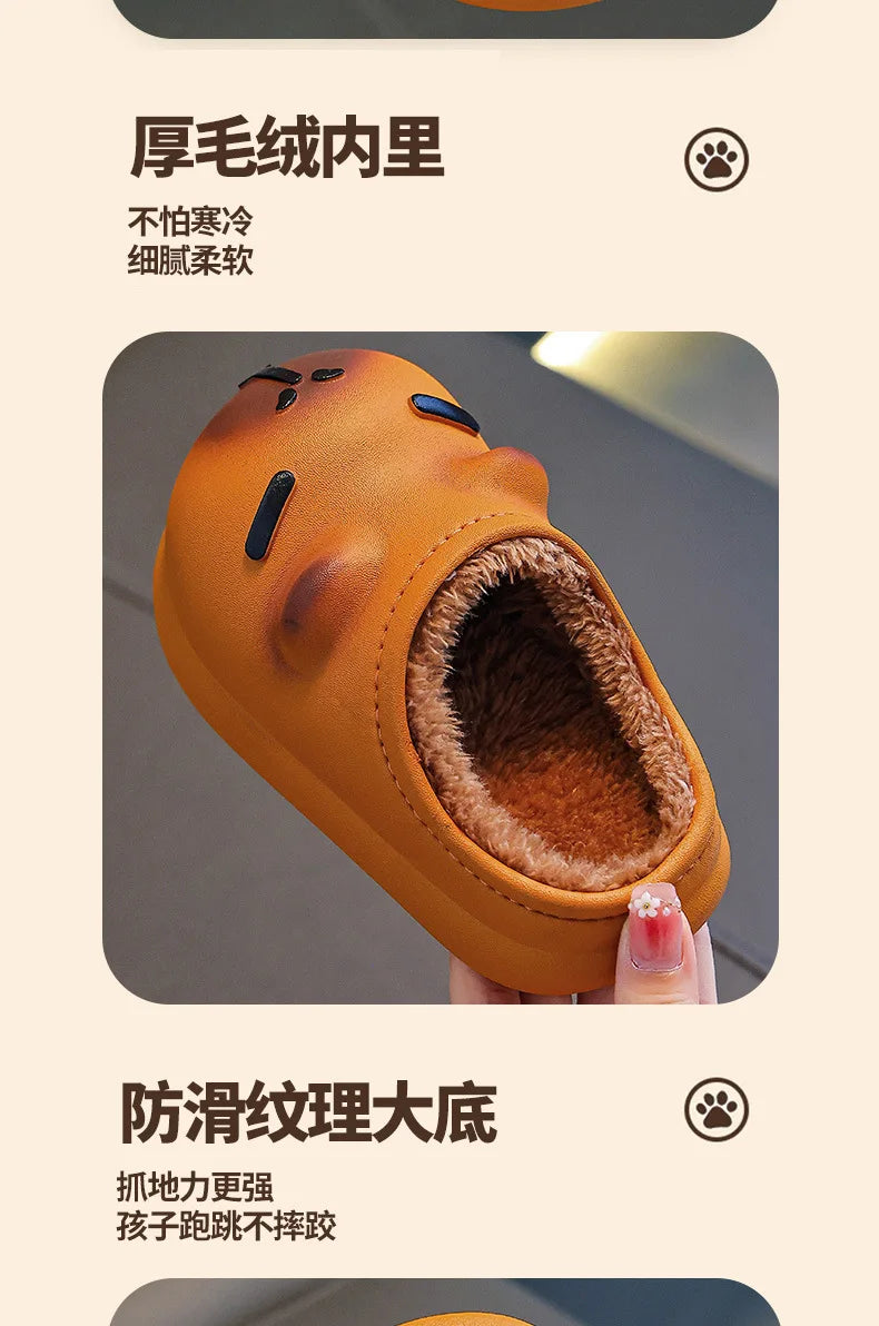 Capybara Children Slippers Cute 2025 Winter Outdoors Cotton Slippers Warm Comfortable Indoor Cartoon Plush Floor Home Slippers