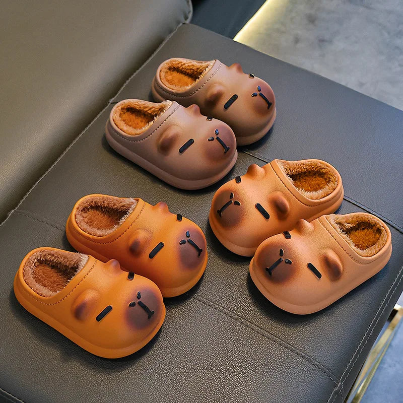 Kapibala Children's Cotton Slippers for Winter Boys and Girls, Warm and Plush Waterproof Cotton Shoes