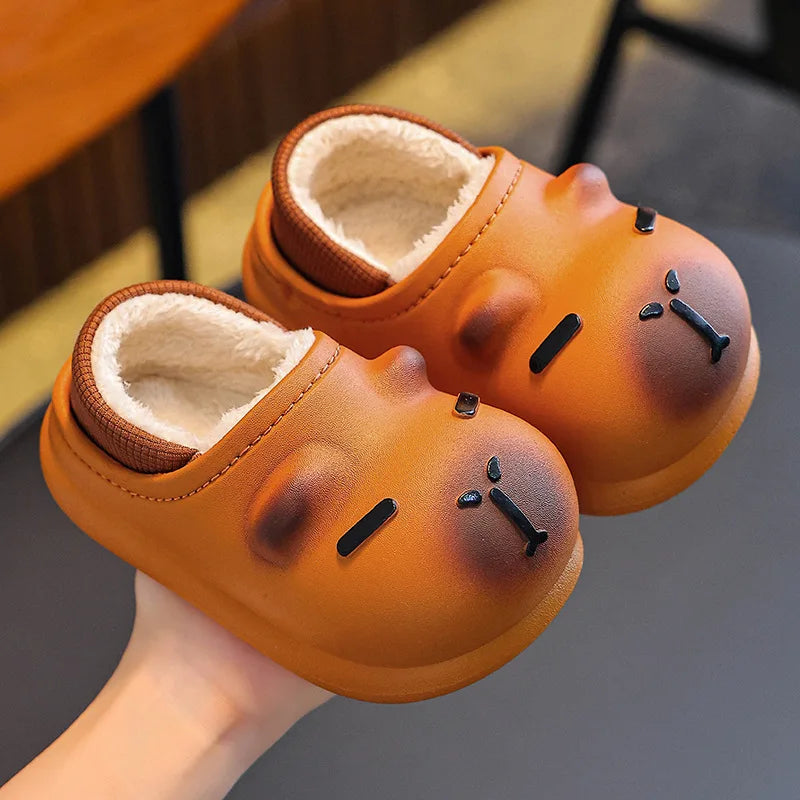 Kapibala Children's Cotton Slippers for Winter Boys and Girls, Warm and Plush Waterproof Cotton Shoes