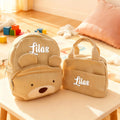 Customized Name Backpacks & Lunch Bag Embroidered Text Adorable Bear Schoolbag Portable for Boys & Girls Great for School Outdo