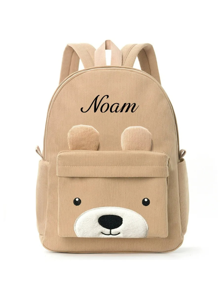 Customized Children's Backpack Primary School Bag Leisure Cute Bear Backpack Corduroy Large Capacity Backpacks