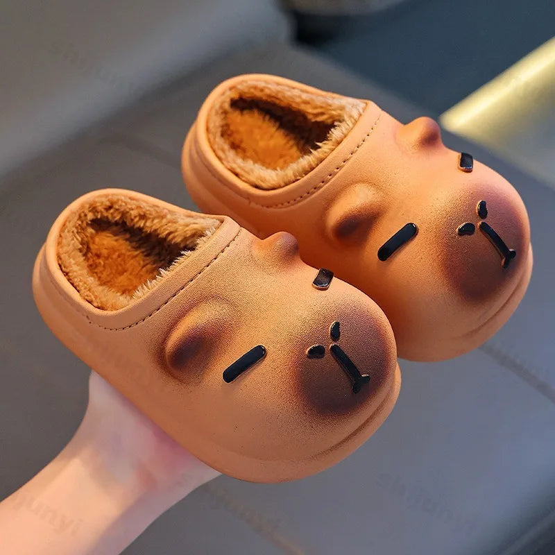 Capybara Children Slippers Cute 2025 Winter Outdoors Cotton Slippers Warm Comfortable Indoor Cartoon Plush Floor Home Slippers