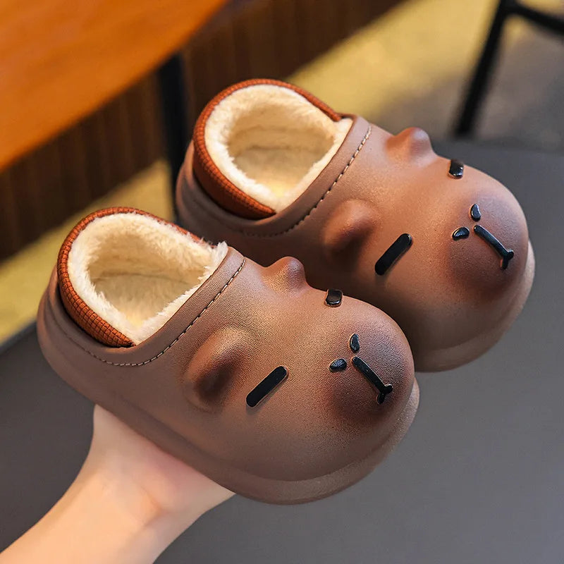 Kapibala Children's Cotton Slippers for Winter Boys and Girls, Warm and Plush Waterproof Cotton Shoes