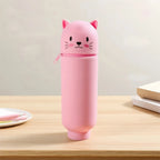 Silicone Cartoon Pencil Case with Zipper, Stand Up Organizer for Kids School Supplies