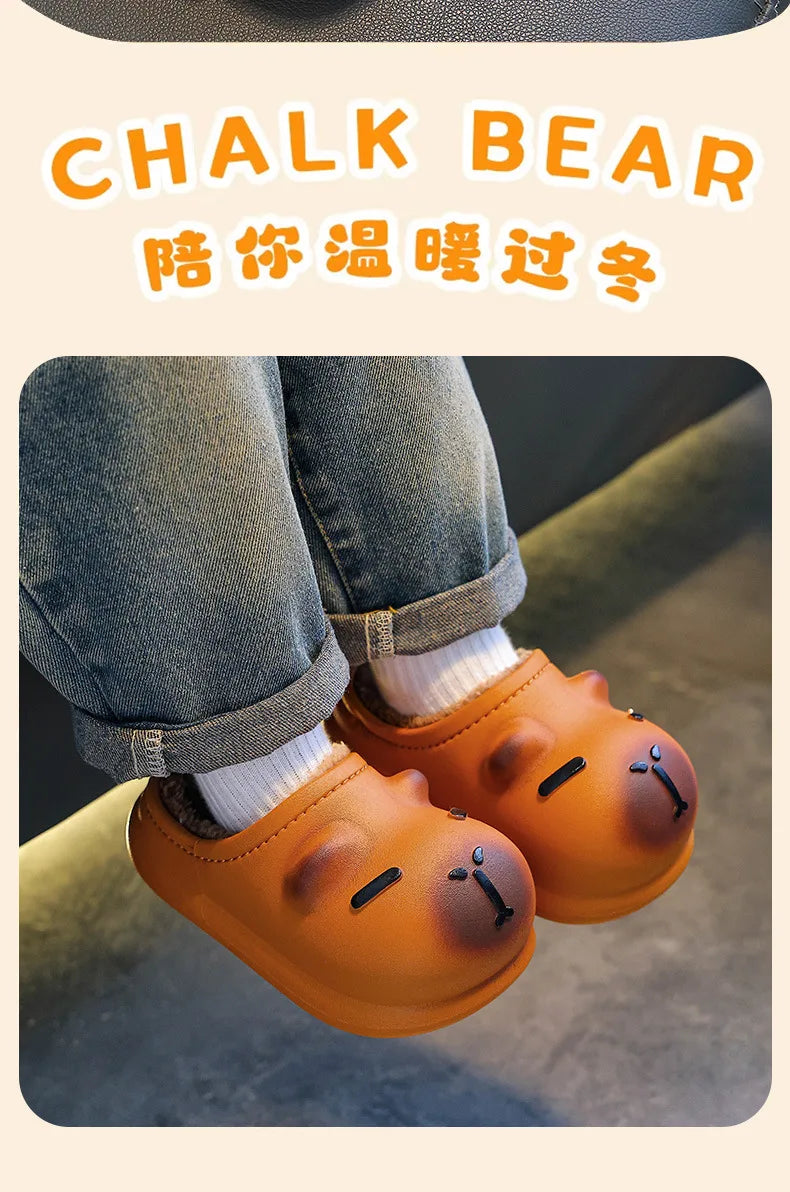 Capybara Children Slippers Cute 2025 Winter Outdoors Cotton Slippers Warm Comfortable Indoor Cartoon Plush Floor Home Slippers