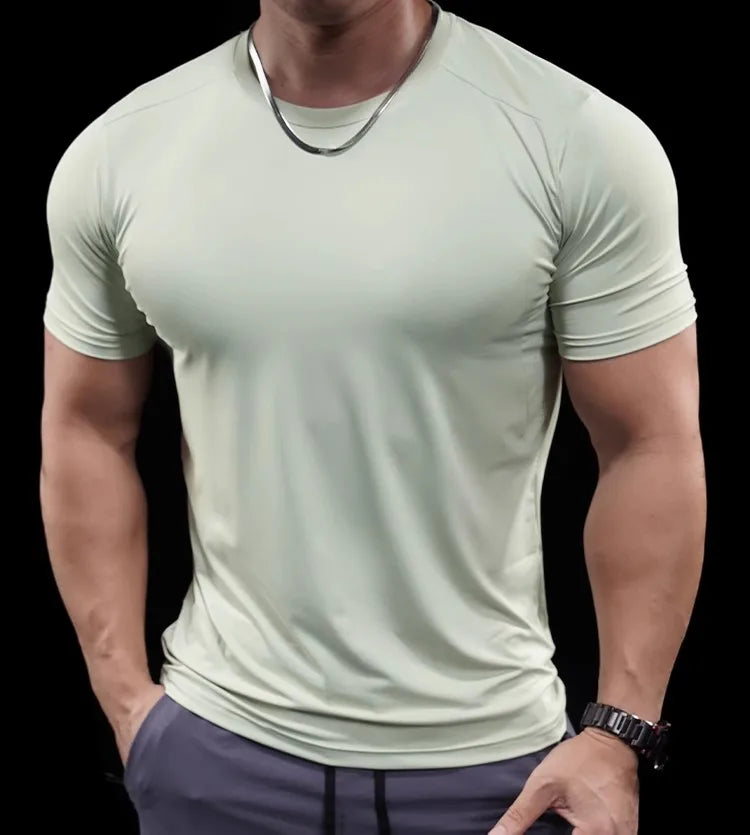 Summer New Basketball Men's Running Training Sports Gym Fitness High Elastic Quick-drying Casual Short-sleeved T-shirt Tops