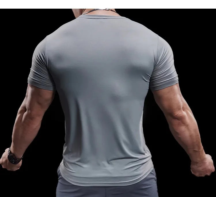 Summer New Basketball Men's Running Training Sports Gym Fitness High Elastic Quick-drying Casual Short-sleeved T-shirt Tops