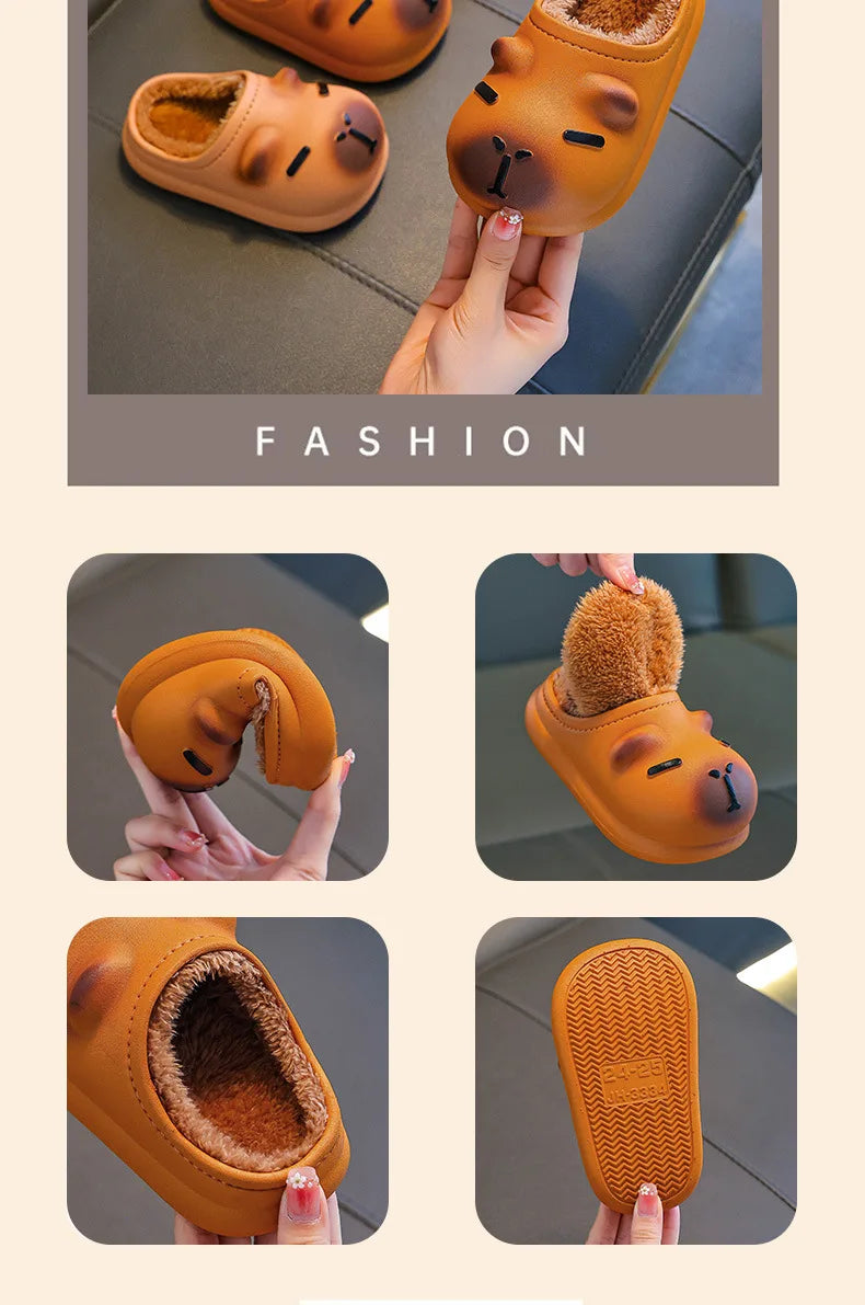 Capybara Children Slippers Cute 2025 Winter Outdoors Cotton Slippers Warm Comfortable Indoor Cartoon Plush Floor Home Slippers