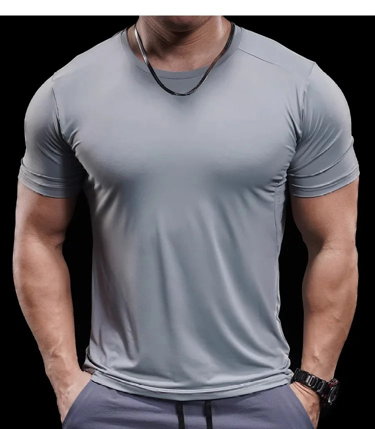 Summer New Basketball Men's Running Training Sports Gym Fitness High Elastic Quick-drying Casual Short-sleeved T-shirt Tops